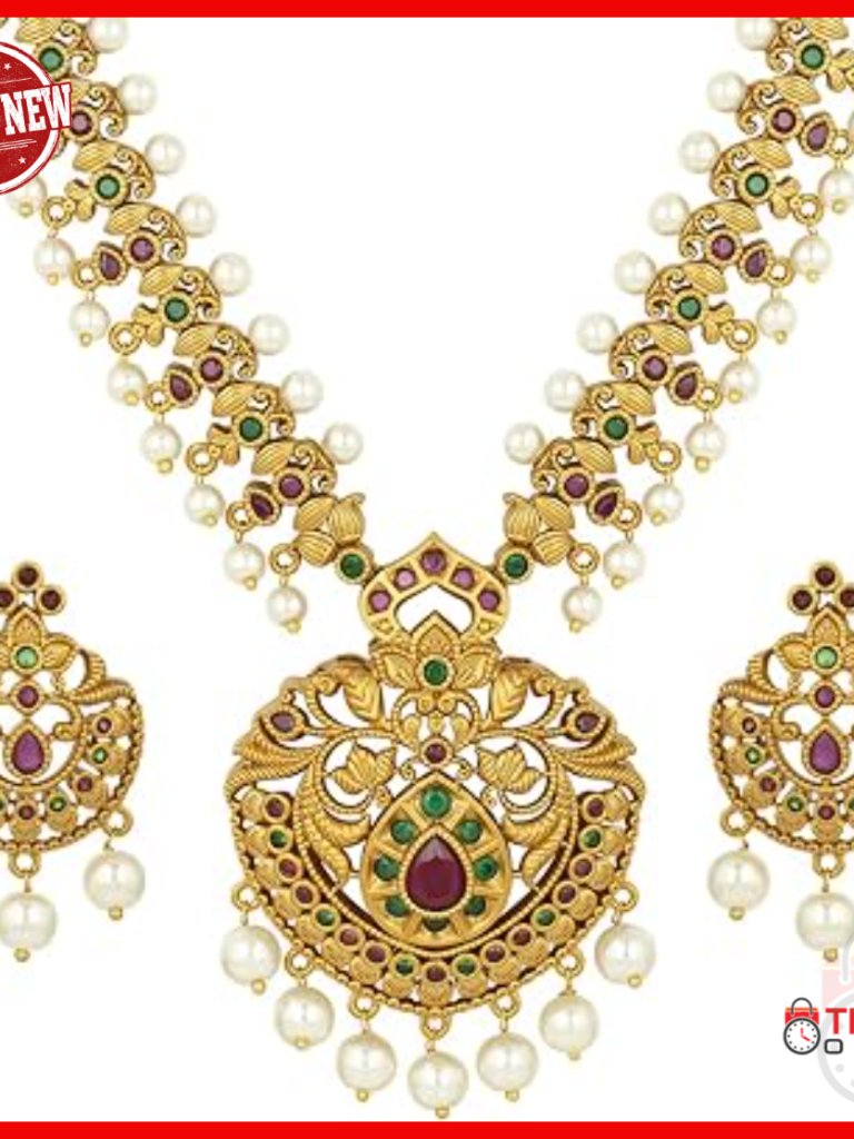 Traditional Indian Jewelry Set With Floral Pendant Necklace And Jhumki Earrings
